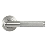 From The Anvil Satin Stainless Steel Knurled Door Handles on Round Art Deco Rose - Brompton Range