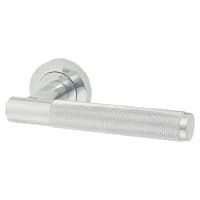 Jedo Polished Chrome Fire Rated Knurled Door Handles on Round Rose - Bari Range