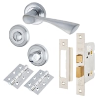 Altro Polished/Satin Chrome Bathroom Lock Door Handles on Rose Pack - Knightsbridge Range