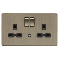 Knightsbridge 13A 2G DP Screwless Flat Plate Switched Socket & Nightlight Function - Antique Brass
