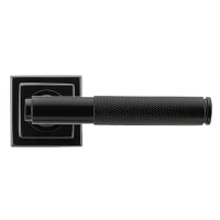 From The Anvil Black Knurled Door Handles on Square Rose - Brompton Range