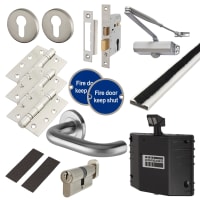 Light Duty Euro Lock Door Handle on Rose Fire Door Kit & Dorgard Holder - Power Size 3 - Silver