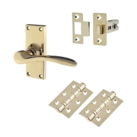 Hampstead Polished Brass Latch Door Handles Pack - Short Plate - Buckingham Range