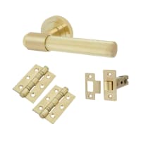Altro Satin Brass Knurled Latch Door Handles on Rose Pack - Esme Range