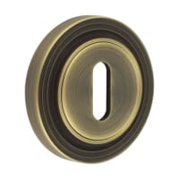 Burlington BUR60 by Frelan Escutcheon on Reeded Rose - 53mm Diameter - Keyhole - Antique Brass