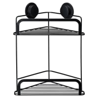 Croydex Stick 'N' Lock Corner Shower Basket - Two Tier - 291 x 260 x 166mm - Matt Black