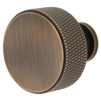 Alexander & Wilks Lucia Knurled Round Cabinet Knob - 35mm Diameter - Antique Brass
