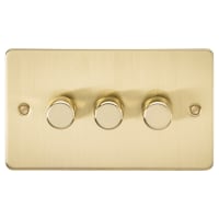 Knightsbridge 5-150W 3 Gang 2 Way Push On/Off Rotary Flat Intelligent LED Dimmer - Brushed Brass