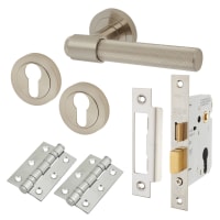 Altro Satin Nickel Knurled Euro Lock Door Handles on Rose Pack - Esme Range