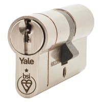 Yale 1 Star 6 Pin Kitemarked 70mm Euro Double Cylinder - 35 + 35mm - Pol Nickel - Keyed to Differ