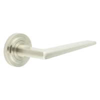 Burlington by Frelan Satin Nickel Fire Rated Door Handles on Round Stepped Rose - Mayfair Range