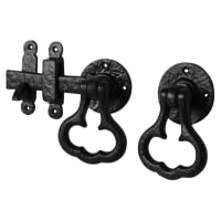 Olde Forge Cottage Style Ring Gate Latch Set - 150mm Throw - Antique Black Iron