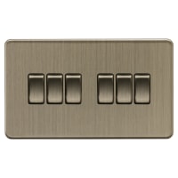 Knightsbridge 10AX 6 Gang 2 Way Screwless Flat Plate Light Switch - Antique Brass