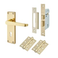 Touchpoint Polished Brass Budget Straight 3 Lever Sashlock Door Handles Pack - Mia Range