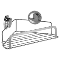 Croydex Stick 'N' Lock Corner Shower Basket - One Tier - 106 x 260 x 166mm - Polished Chrome