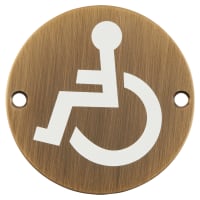 Hampstead Disabled Toilet Door Sign - 75mm Diameter - Antique Brass