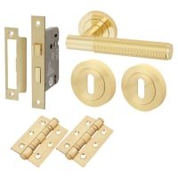 Altro Satin Brass Reeded 3 Lever Sashlock Door Handles Pack - Lily Range