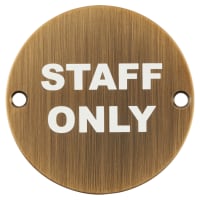 Hampstead Staff Only Door Sign - 75mm Diameter - Antique Brass