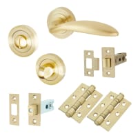 Touchpoint Satin Brass Bathroom Deadbolt Lock Door Handles on Rose Pack - Morgan Range