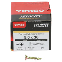TIMCO Velocity Pozi Countersunk Wood Screws - 5.0 x 30mm - Yellow Zinc - Pack of 200