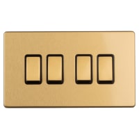 Eurolite Concealed 10A 4 Gang 2 Way Screwless Flat Plate Light Switch - Satin Brass/Black
