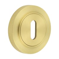 Burlington BUR60 by Frelan Escutcheon on Knurled Rose - 53mm Diameter - Keyhole - Satin Brass
