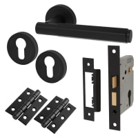 Altro Matt Black Hexagonal Euro Lock Door Handles on Rose Pack - Juno Range