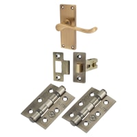 Touchpoint Antique Brass Victorian Scroll Latch Door Handles Pack - Short Plate