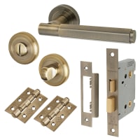 Altro Antique Brass Hexagonal Bathroom Lock Door Handles on Rose Pack - Juno Range
