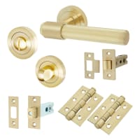Altro Satin Brass Knurled Bathroom Deadbolt Lock Door Handles on Rose Pack - Esme Range