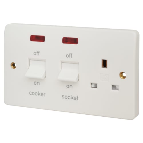 Mk Logic Plus 45a 1 Gang Double Pole Cooker Switch With Neon White