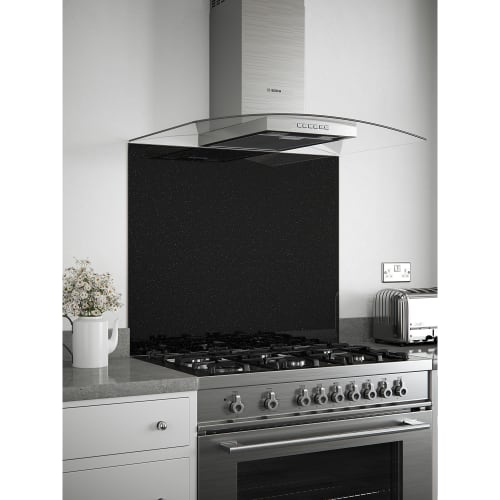 Self Adhesive Glass Kitchen Splashback 900 x 750mm Black Sparkle