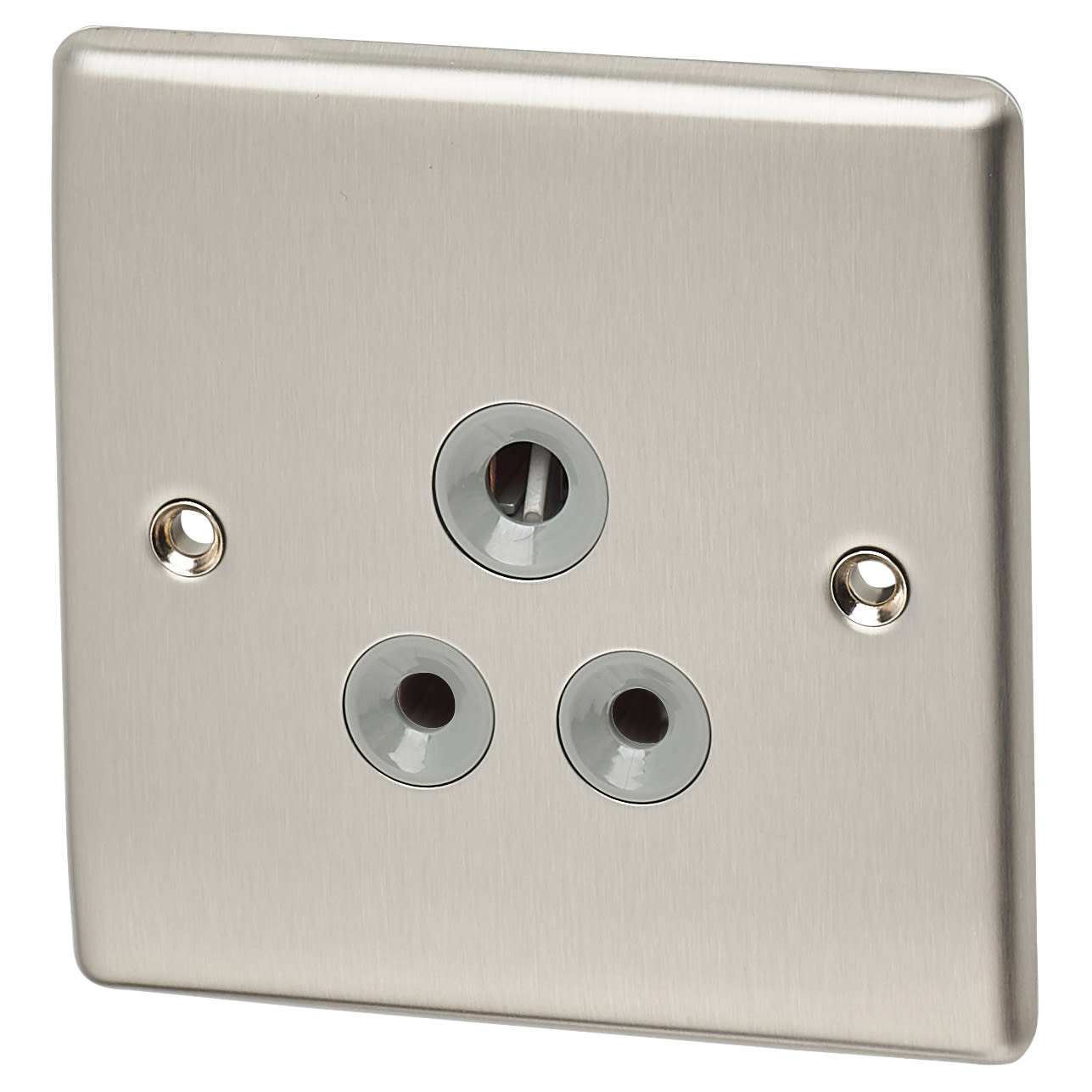 Bg Nexus 5a Unswitched Round Pin Socket Brushed Steel With Grey Insert Electricaldirect