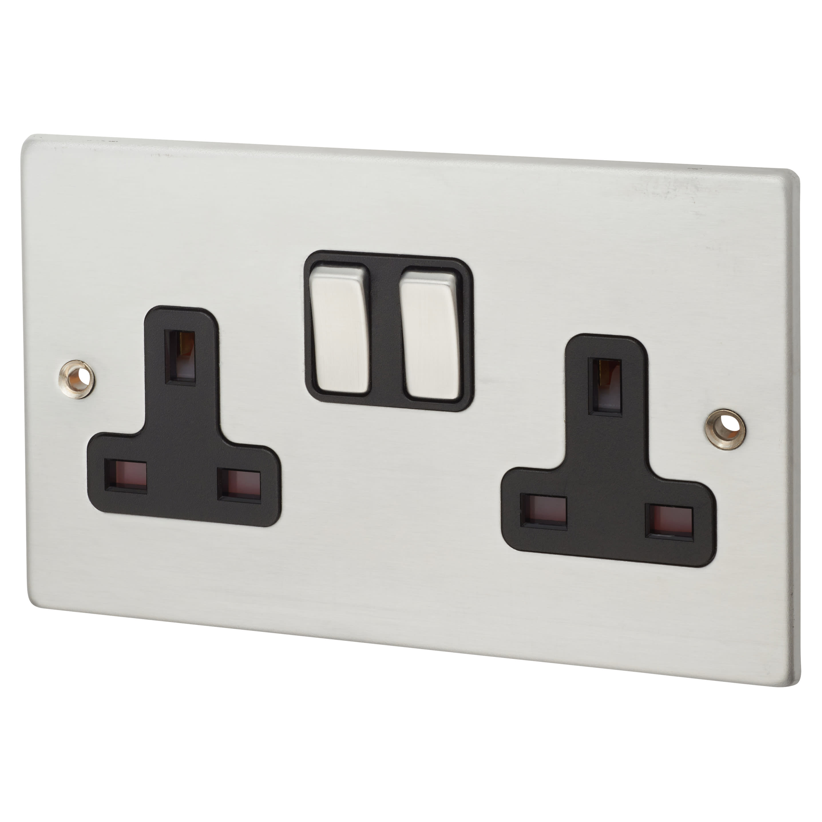 Hamilton Hartland 13A 2 Gang Double Pole Switched Socket Satin Chrome