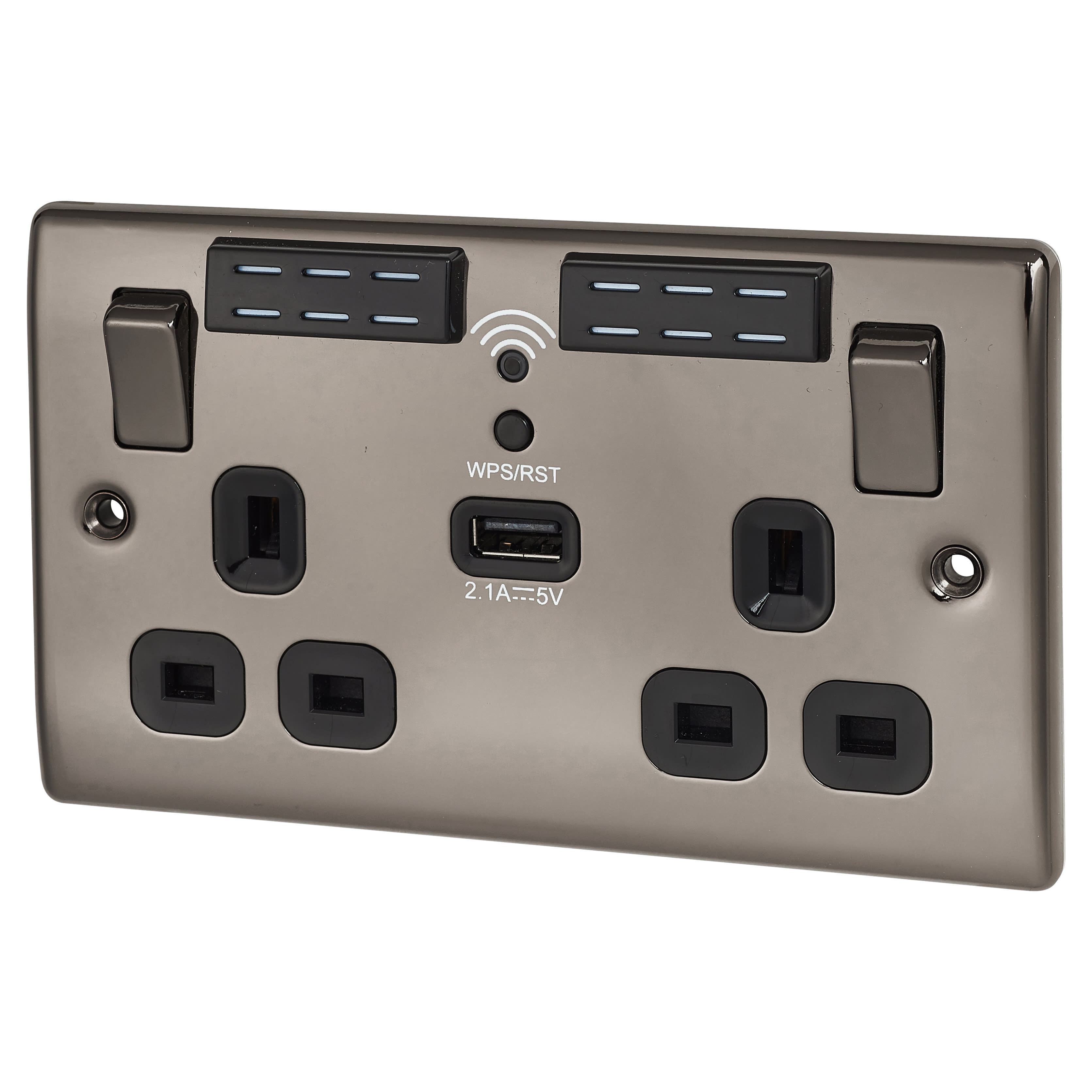 BG Nexus Metal 13A 2 Gang WiFi Extender Switched Socket with USB