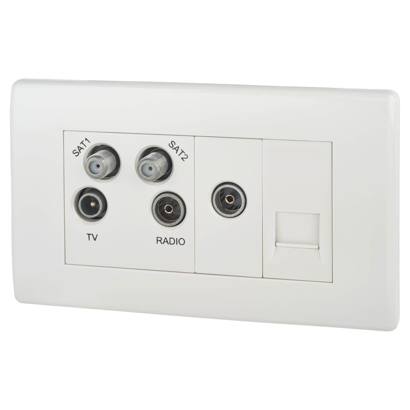 Quadplex 2 X Sat Bt Outlet & CoAx Returned Screened White Round