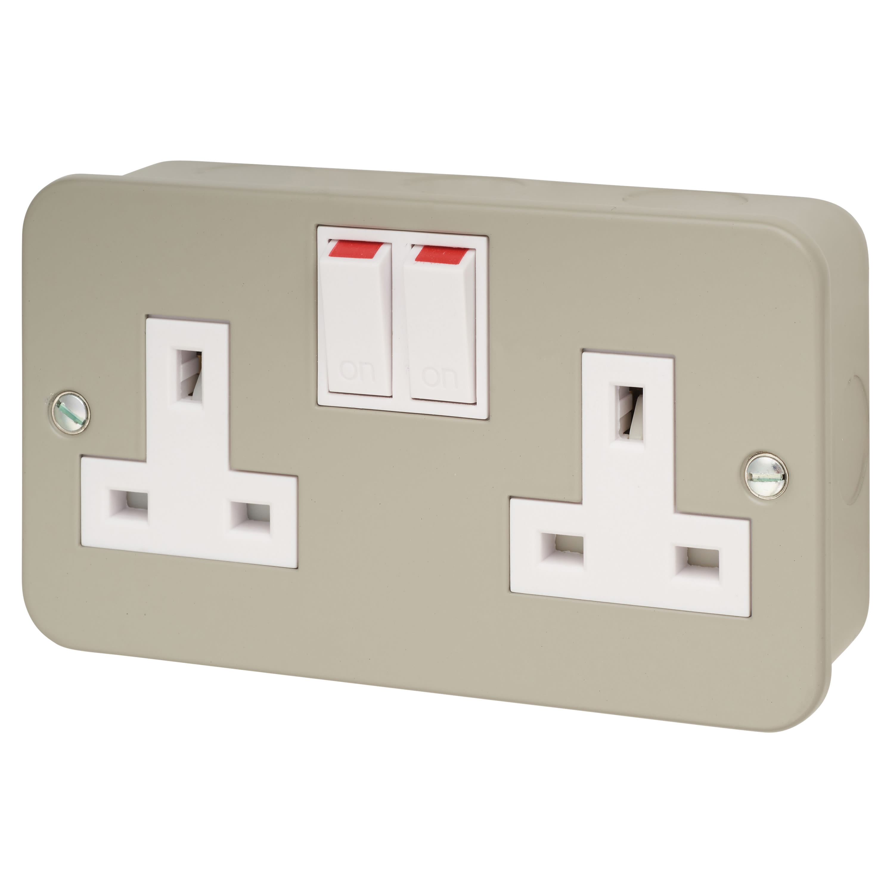 Schneider Exclusive 13a 2 Gang Metal Clad Switched Socket Grey With