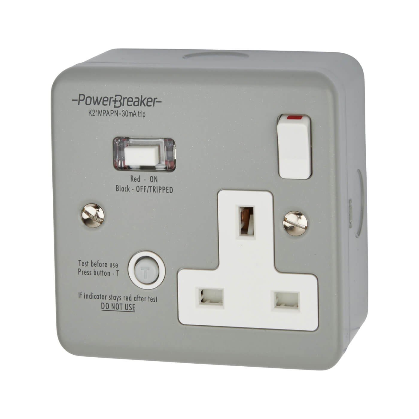 Greenbrook Powerbreaker 13A 1 Gang Passive RCD Metal Clad Socket Grey