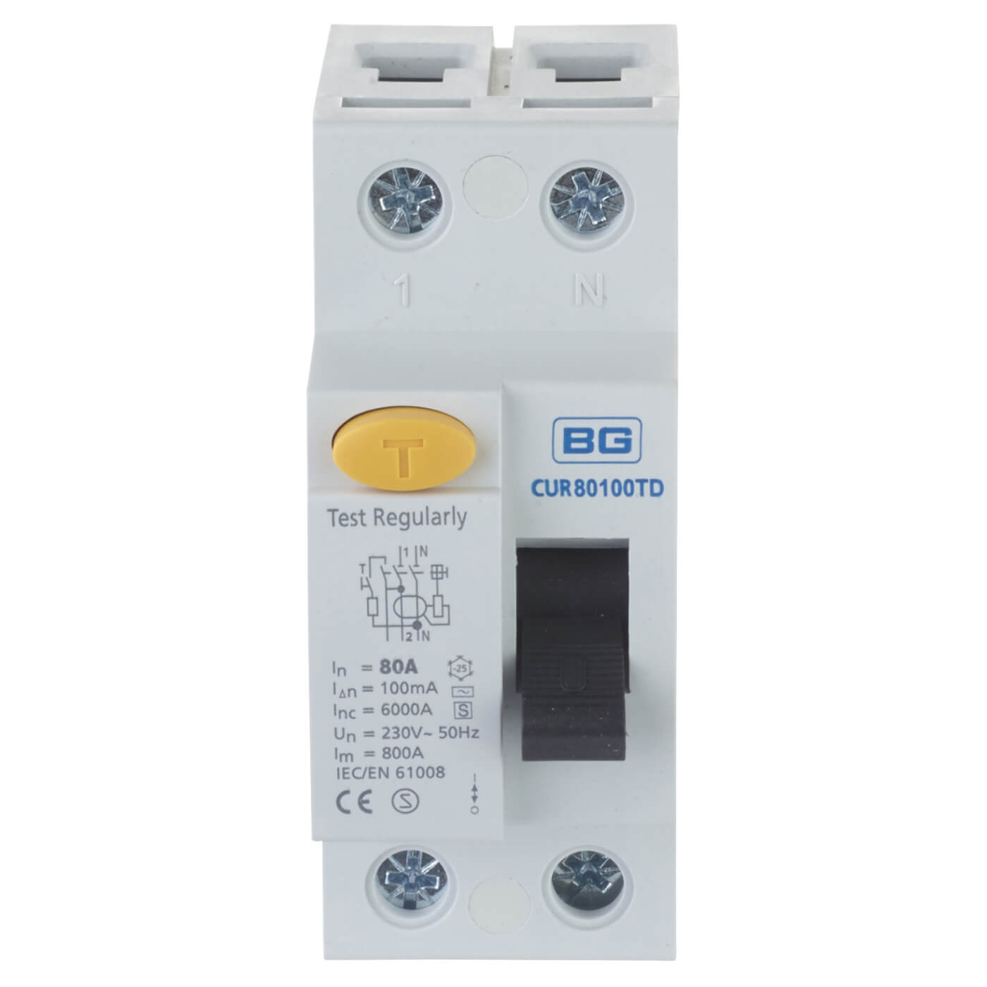 BG 80A 100mA Double Pole RCD Time Delayed Type AC ElectricalDirect