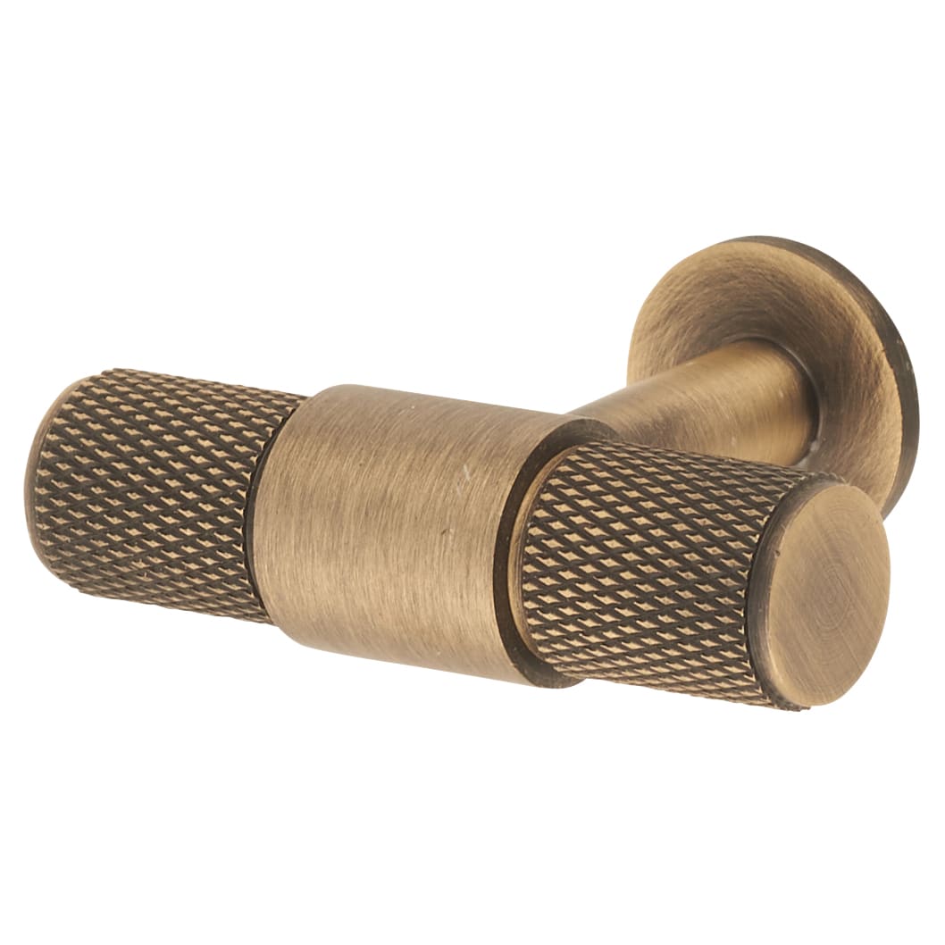 35mm Round Cabinet Knob in Antique Brass - Knurled Range by