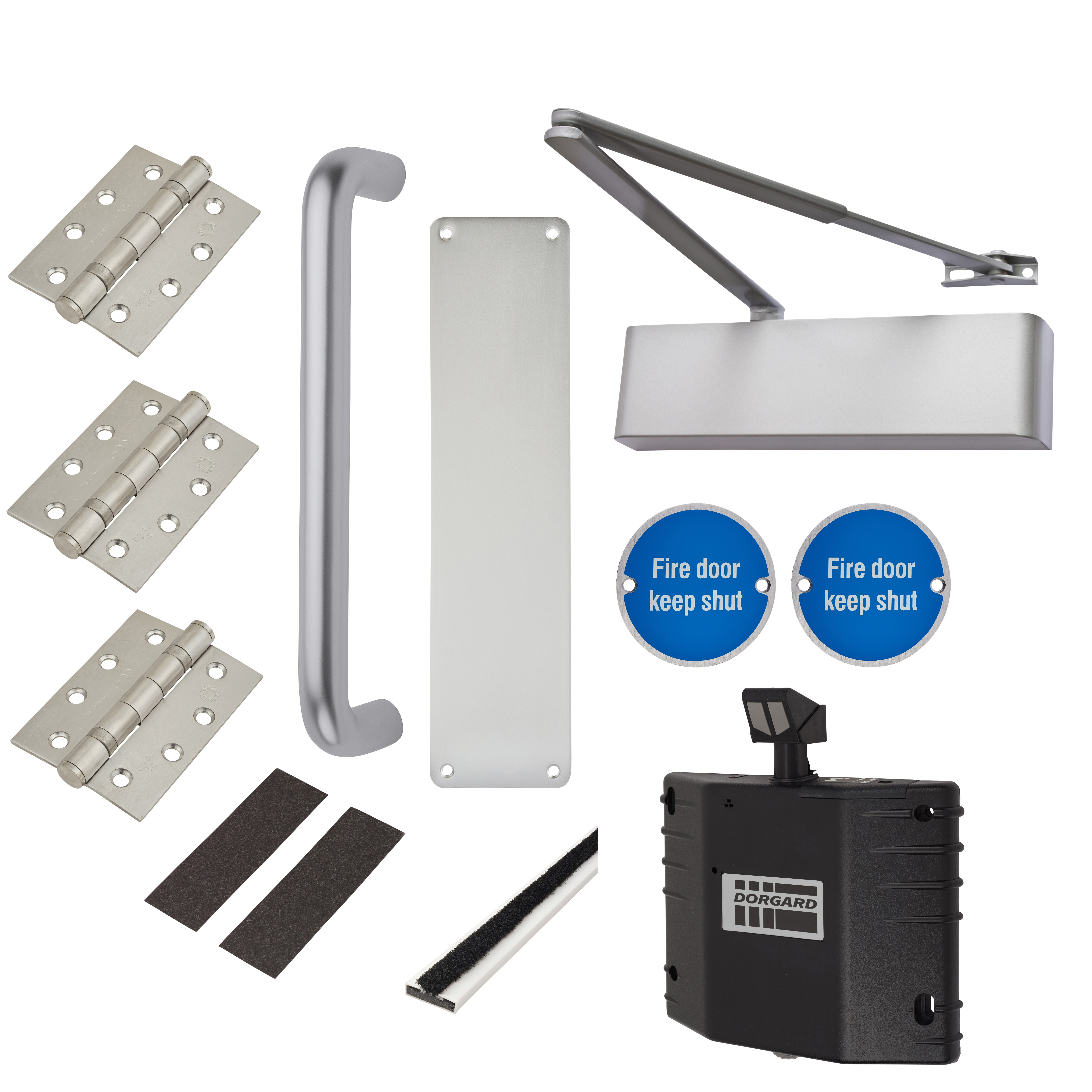 Heavy Duty Pull Handle Fire Door Kit with Hold Open Device Aluminium IronmongeryDirect