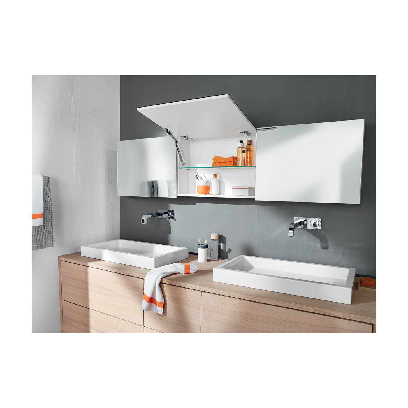 Klepbeslag Blum® AVENTOS HK 20K2500 (LF 750-2500) met Blumotion voor hefklepopening hoek 107° incl. afdekkappen lichtgrijs
