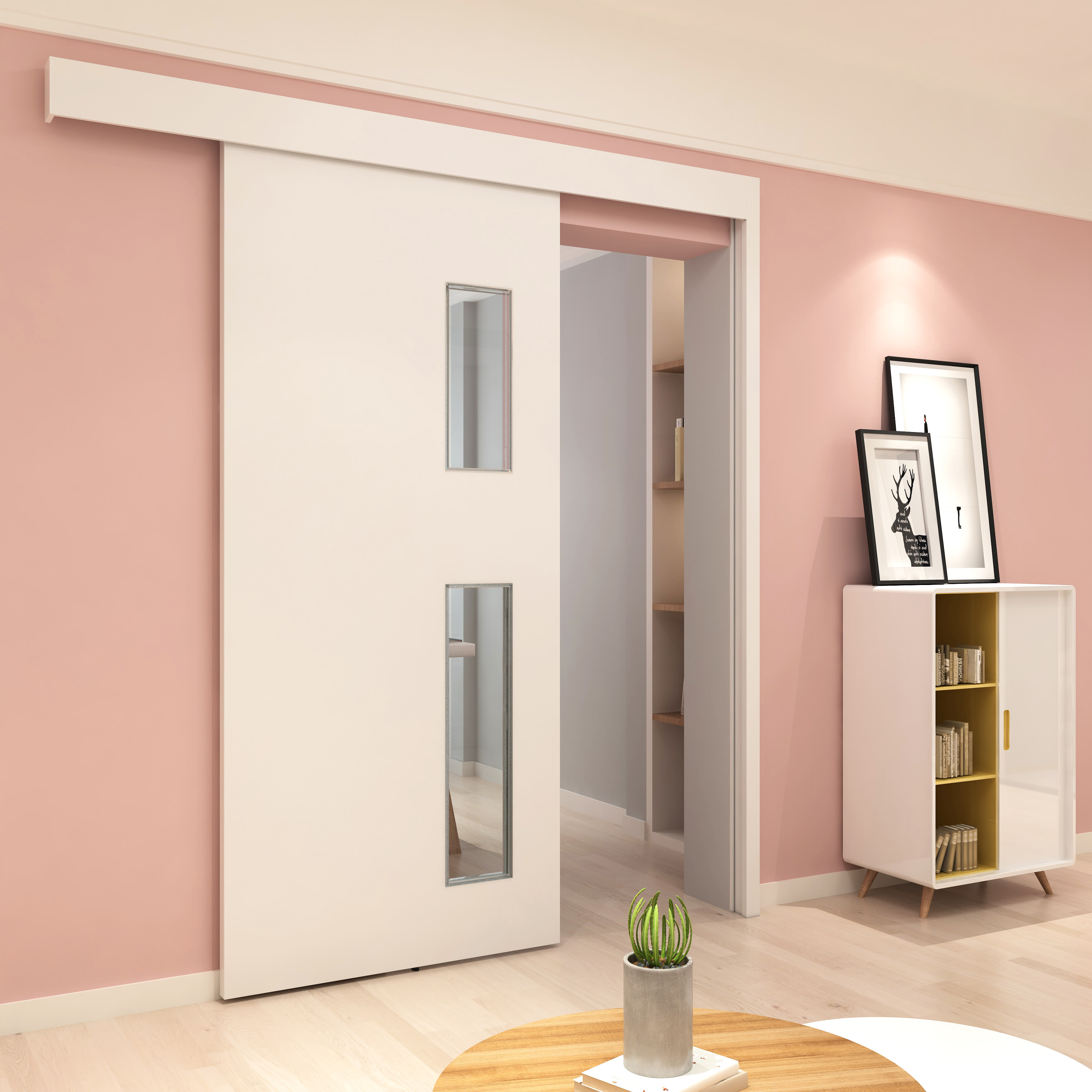 Klug Sliding Door Kit With Pelmet and Post 2000mm Unpainted