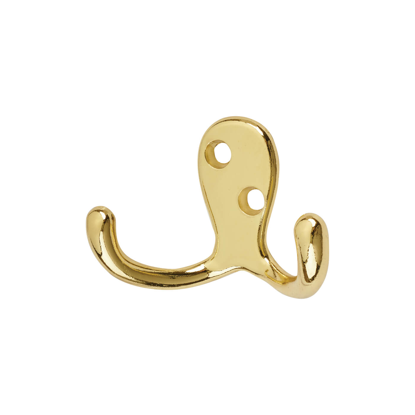 Solid Brass Double Coat Hook - Polished Brass, IronmongeryDirect