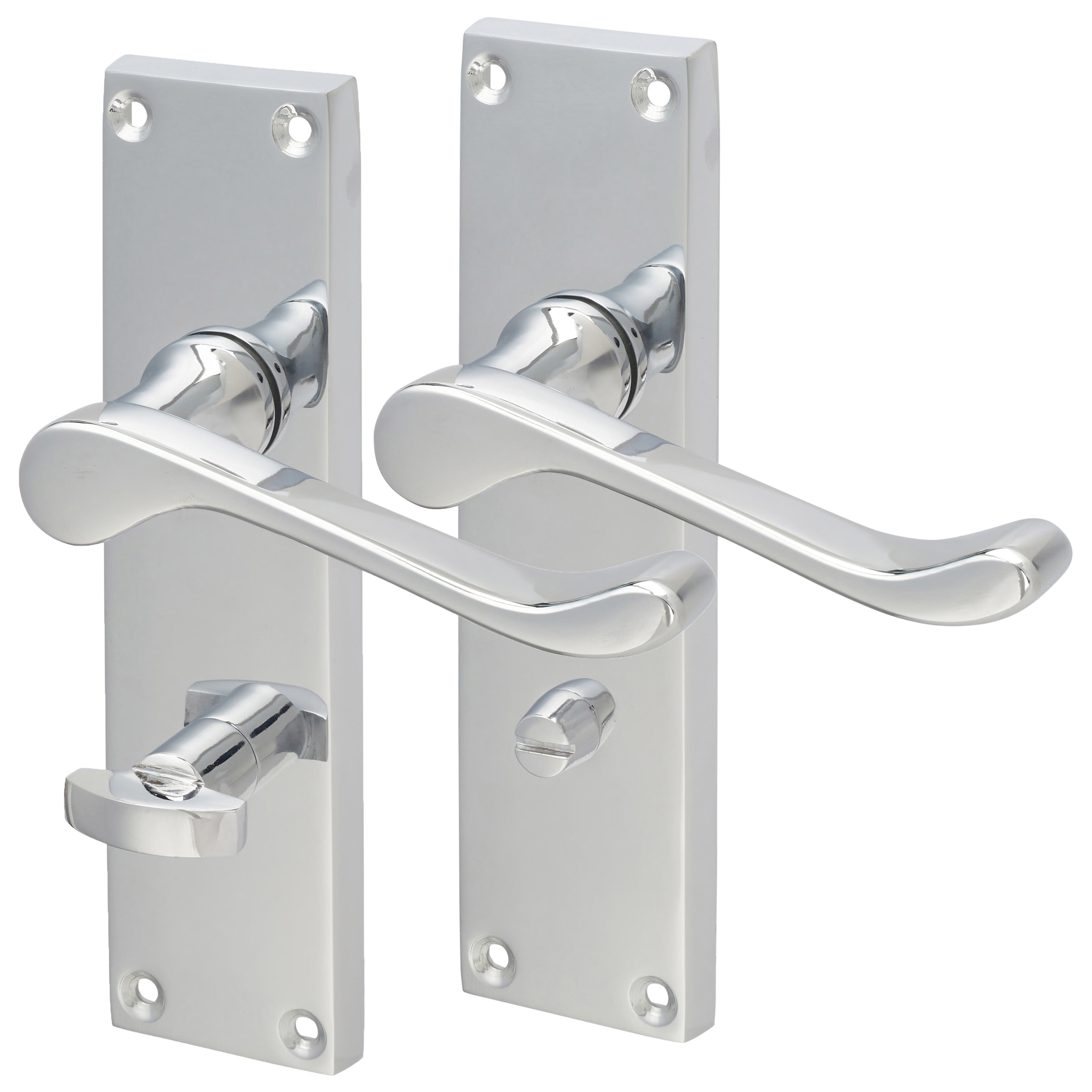 Touchpoint Victorian Scroll Door Handle Long Latch Set Polished Chrome IronmongeryDirect