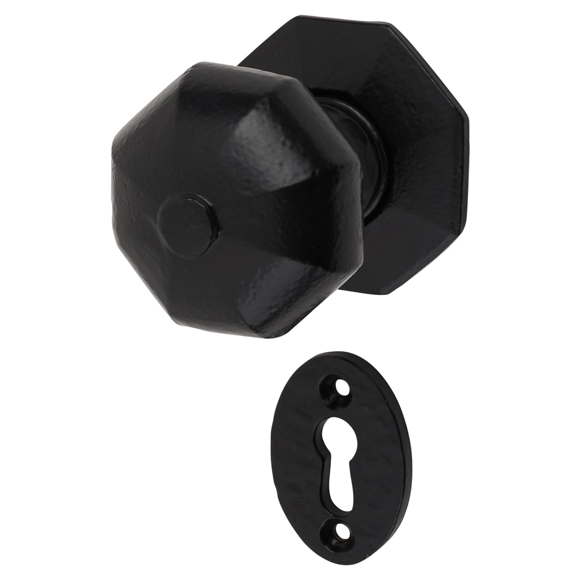 Olde Octagonal Mortice/Rim Door Knob Antique Black Iron