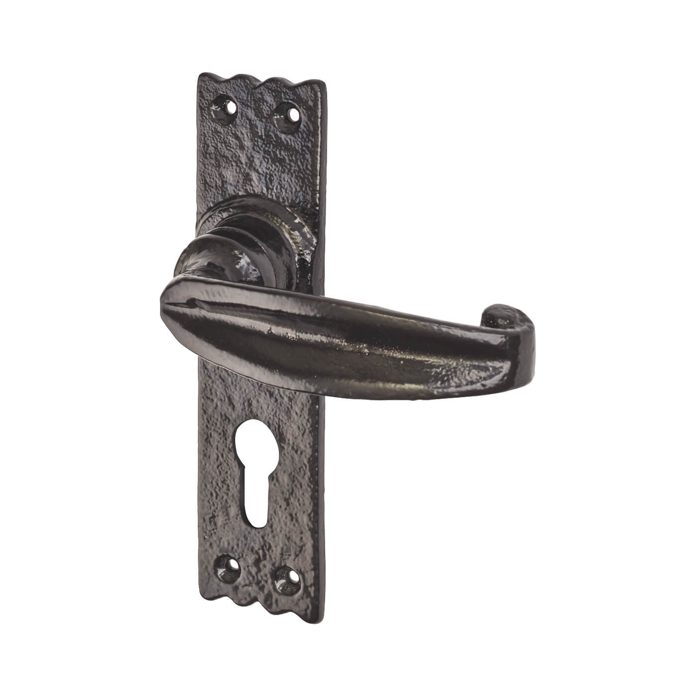 Elan Tudor Door Handle Euro Lock Set Metalized Antique Black Iron