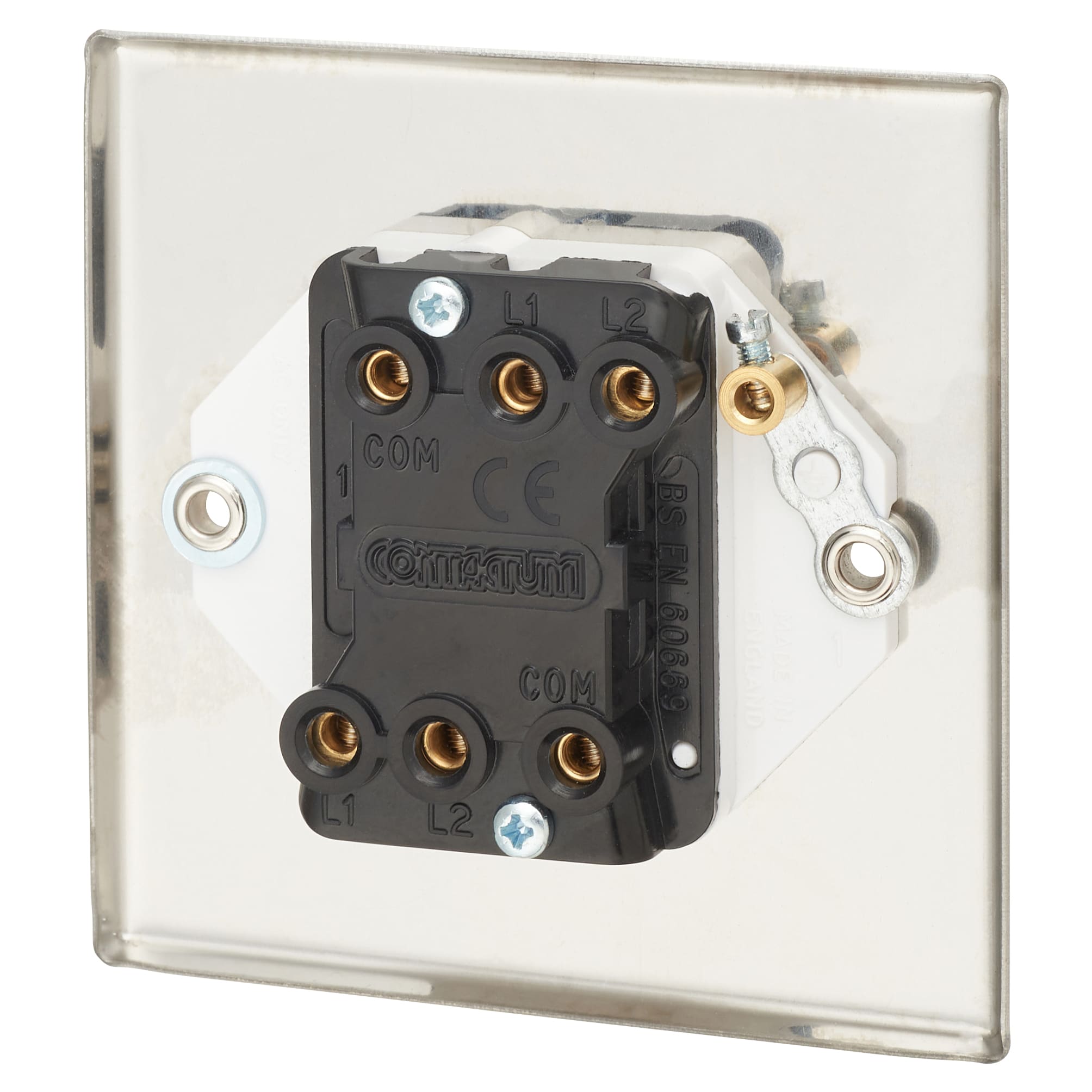 Contactum 10A 2 Gang 2 Way Light Switch Polished Steel with White