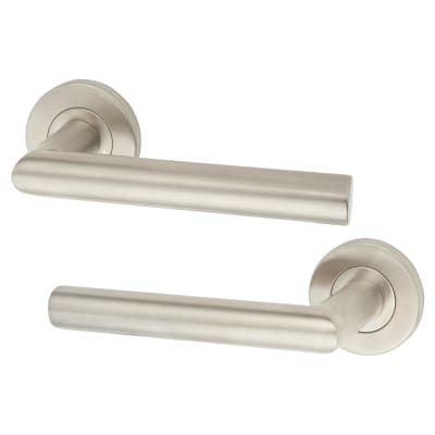 Altro 19mm Mitre Door Handle on Rose - Satin Stainless Steel