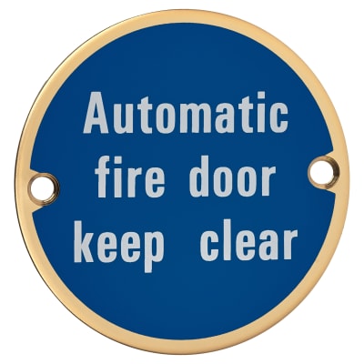 Hampstead Automatic Fire Door Keep Clear Door Sign - 75mm Diameter - Polished Brass